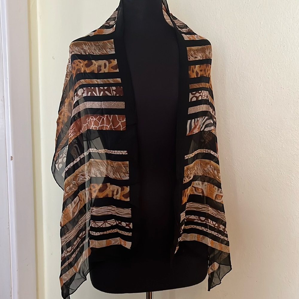 Salvatore Ferragamo silk animal print striped scarf, 17 by 61